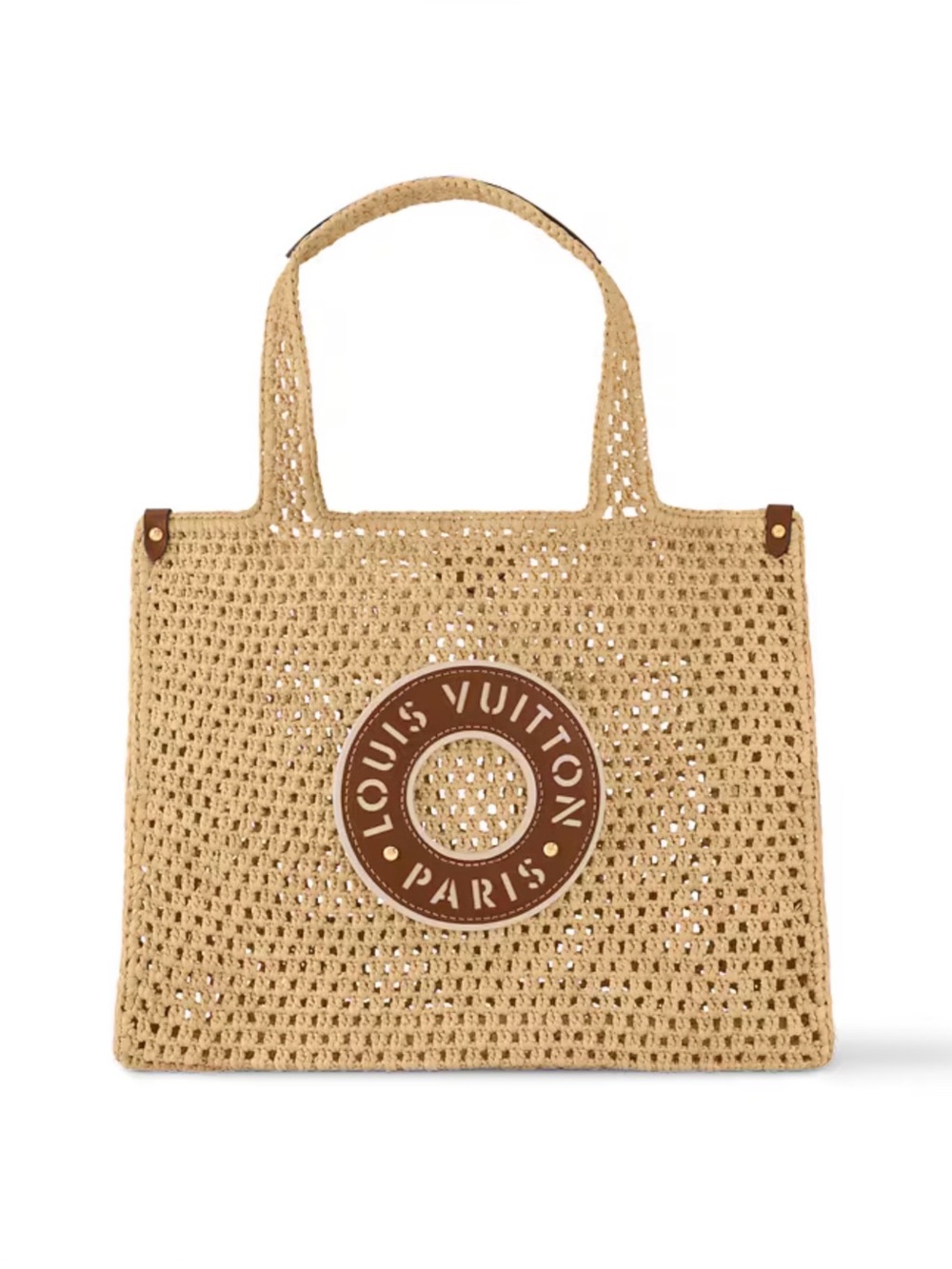 Louis Vuitton Raffia OnTheGo MM Tote with Brown Logo Patch